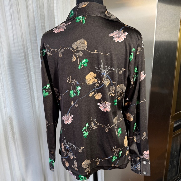 Vintage 70s blouse, chocolate brown, pink, tan floral, long sleeves, 12/14 (L) - Picture 5 of 9